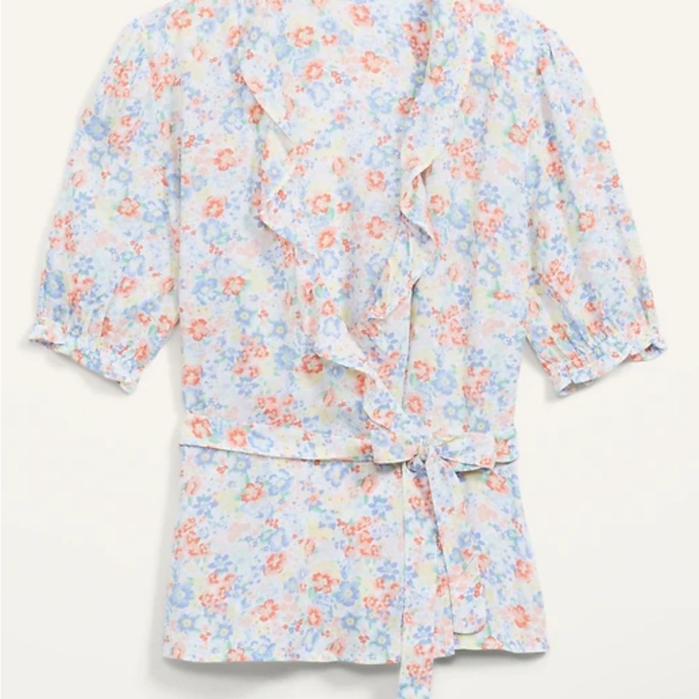 Old Navy - Ruffled Floral-Print Tie-belt Wrap Blouse (Size Small)